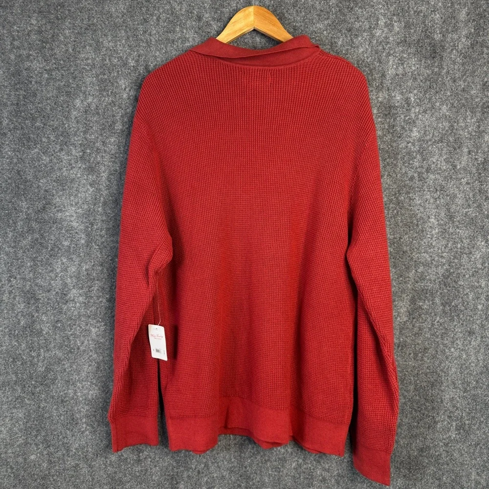 Lucky Brand Sweater Men XXL‎ Red Waffle Knit Collared Long Sleeve Casual Work